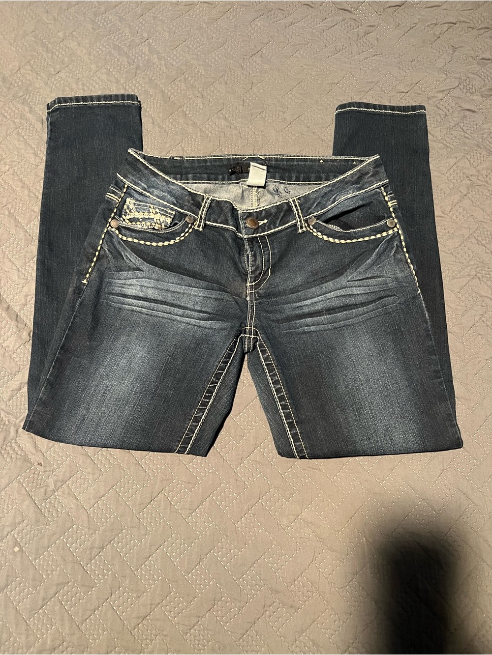 Maurices Dark Blue Skinny Jeans with Contrast Stitching